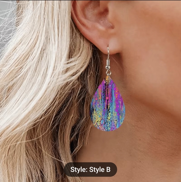 NWT Colorful Dots Boho Style Leather Earrings - Picture 3 of 4